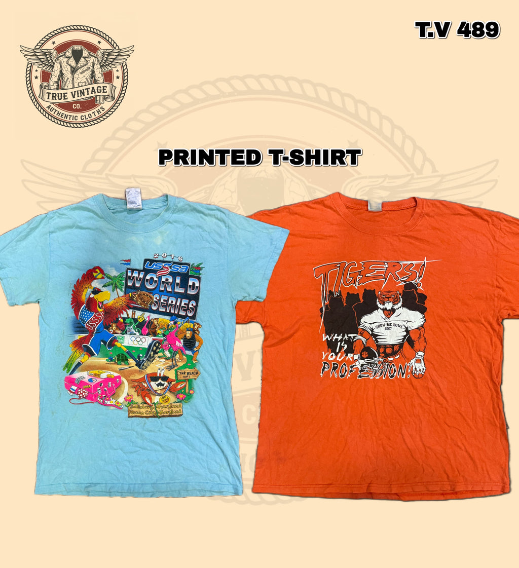 Printed T-Shirts Bundle (10 PCS) – Mixed Designs (Grade A/B/C)